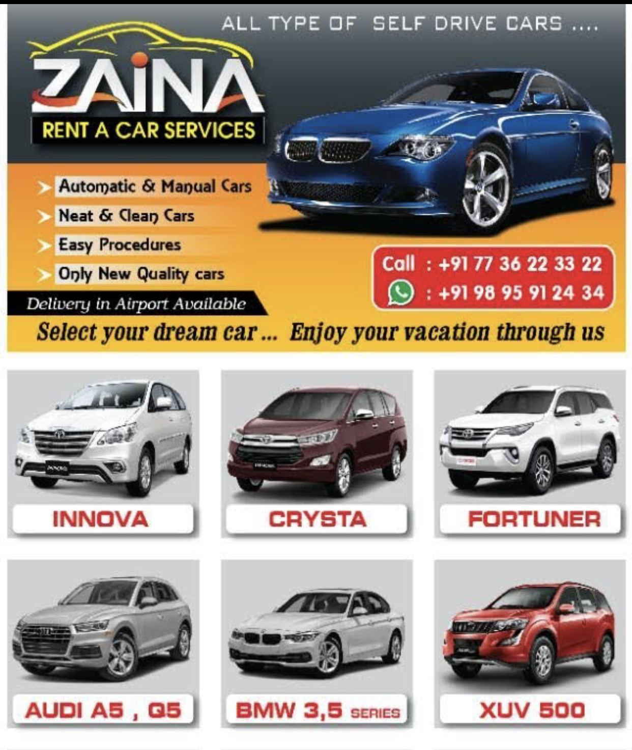 Rent A Car Calicut Zaina rent a cab taxi in Kozhikode - Best Travel ...